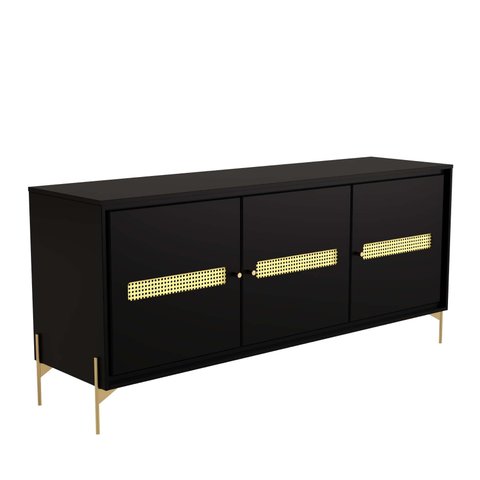 Balcão Buffet Paraty 167 Cm Laca Pés Metal e Palhinha Preto