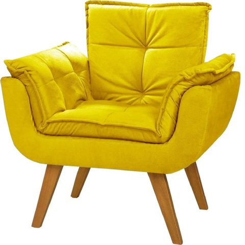 Poltrona Opalla Cadeira Decorativa Suede Amarelo para Escritório Sala de Estar Recepção