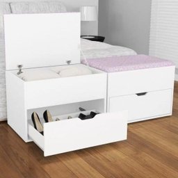 Puff Baú com Gaveta Pu2051 Branco/Rosa - Tecno Mobili - 2