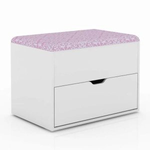 Puff Baú com Gaveta Pu2051 Branco/Rosa - Tecno Mobili
