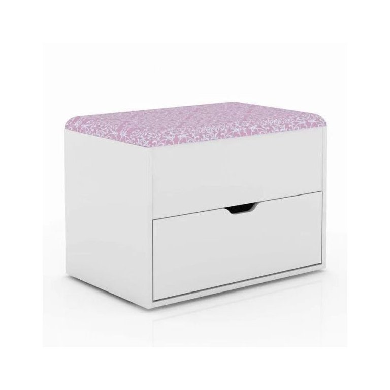Puff Baú com Gaveta Pu2051 Branco/Rosa - Tecno Mobili