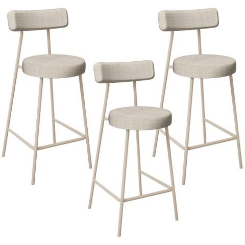 Kit 03 Banquetas Baixa Cozinha Sala Jantar Bancada Milão Arena L02 Linho Palha - lyam decor
