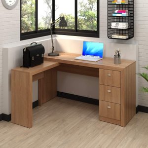 Escrivaninha de Canto 3 Gavetas Várias Cores Me4101 Tecno Mobili - Amêndoa