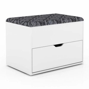 Puff Baú com Gaveta Pu2051 Branco/Preto - Tecno Mobili