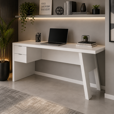 Escrivaninha para Home Office 163cm 2 Gavetas ME4122 Branco - Tecno Mobili