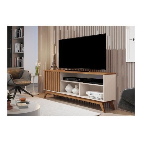 Rack Retrô para Sala de Estar Tv até 50 Polegadas 1 Porta Ripada Pés Madeira