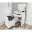 Ver imagem 1 de Penteadeira Compacta com Gaveta Espelho e Puff Pe2007 Tecno Mobili - Branco/tecido 369