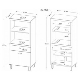 Balcão para Forno e Microondas com 2 Portas e Gaveta Bl3305 Tecno Mobili - Branco - 4