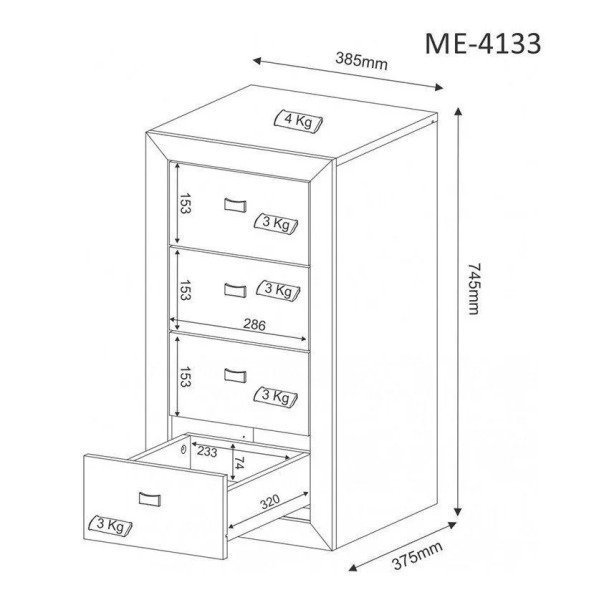 Gaveteiro 4 Gavetas Me4133 Tecno Mobili - Carvalho - 2