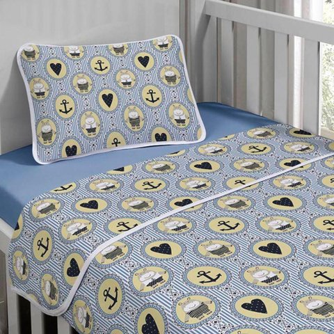 Jogo de Cama Tecebem Malha Berço Estampado Nino 3 Peças Azul