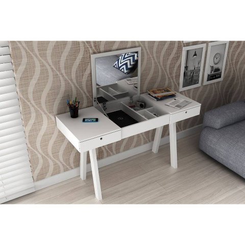Penteadeira Escrivaninha com Gavetas e Espelho Retrátil Pe2002 Tecno Mobili - Branco