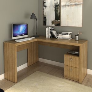 Mesa para Escritório de Canto 1,36x1,13m 2 Gavetas Várias Cores Me4129 Tecno Mobili - Amendoa