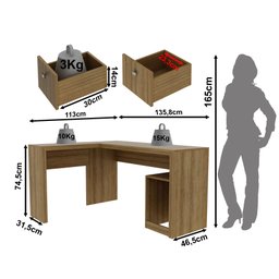 Mesa para Escritório de Canto 1,36x1,13m 2 Gavetas Várias Cores Me4129 Tecno Mobili - Amendoa - 2