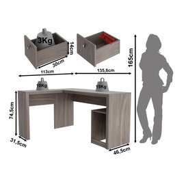 Mesa para Escritório de Canto 1,36x1,13m 2 Gavetas Várias Cores Me4129 Tecno Mobili - Carvalho - 2 Mesa para Escritório de Canto 1,36x1,13m 2 Gavetas Várias Cores Me4129 Tecno Mobili - Carvalho - 2