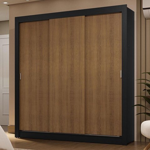 Guarda-roupa Casal 3 Portas de Correr Preto/rustic Sublime Madesa Preto/rustic