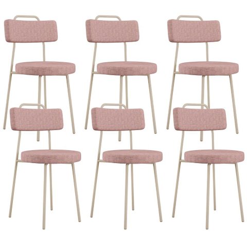 Kit 06 Cadeiras Decorativa Estofada para Sala de Jantar Barcelona Arena L02 Linho Rosa - Lyam Decor