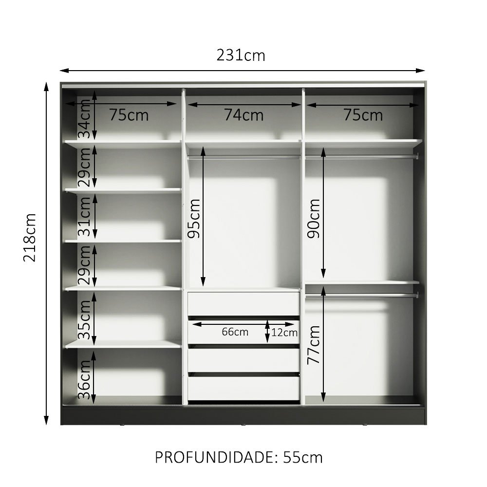 Guarda Roupa Casal 100% Mdf Madesa Royale 3 Portas de Correr - 8