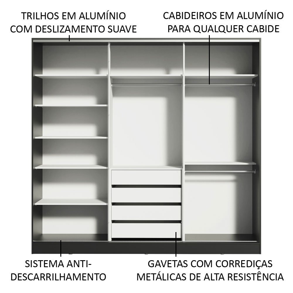 Guarda Roupa Casal 100% Mdf Madesa Royale 3 Portas de Correr - 7