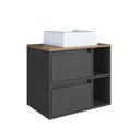 Ver imagem 1 de Gabinete para Banheiro Suspenso Prodecor Bh8005 Marrom e Grafite com Cuba Branca 1 Gaveta e Nichos