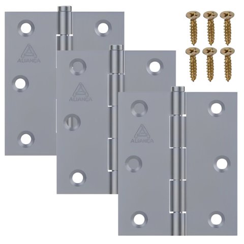 Dobradiça para Porta Portão Madeira Aço Zincado 3.1/2" | Aliança | Kit 03 Un
