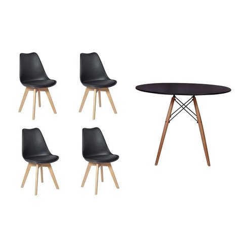 Kit Mesa Jantar Eiffel 90cm Preta + 4 Cadeiras Leda - Preta