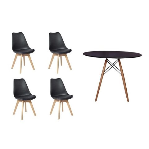 Kit Mesa Jantar Eiffel 80cm Preta + 4 Cadeiras Leda - Preta