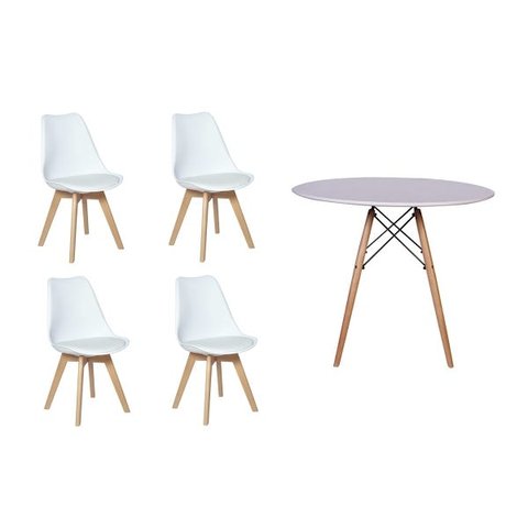 Kit Mesa Jantar Eiffel 90cm Branca + 4 Cadeiras Leda - Branca