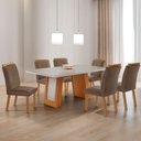 Ver imagem 1 de Mesa de Jantar Carolina Tampo 180cm MDF Vidro Canto Copo e 6 Cadeiras Athenas