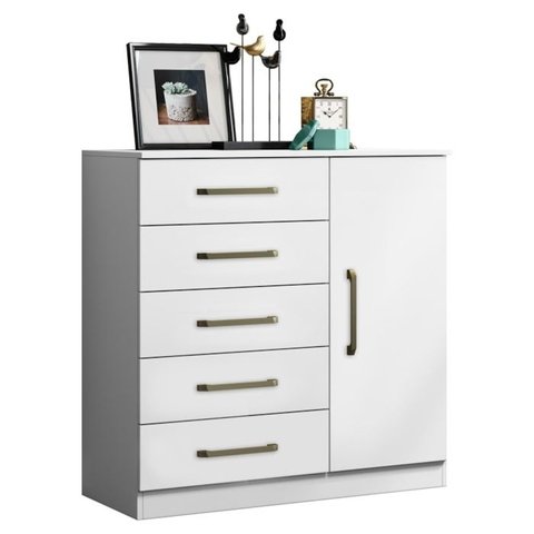 Comoda 5 Gavetas 1 Porta 91 Cm Milao Branco Armoveis