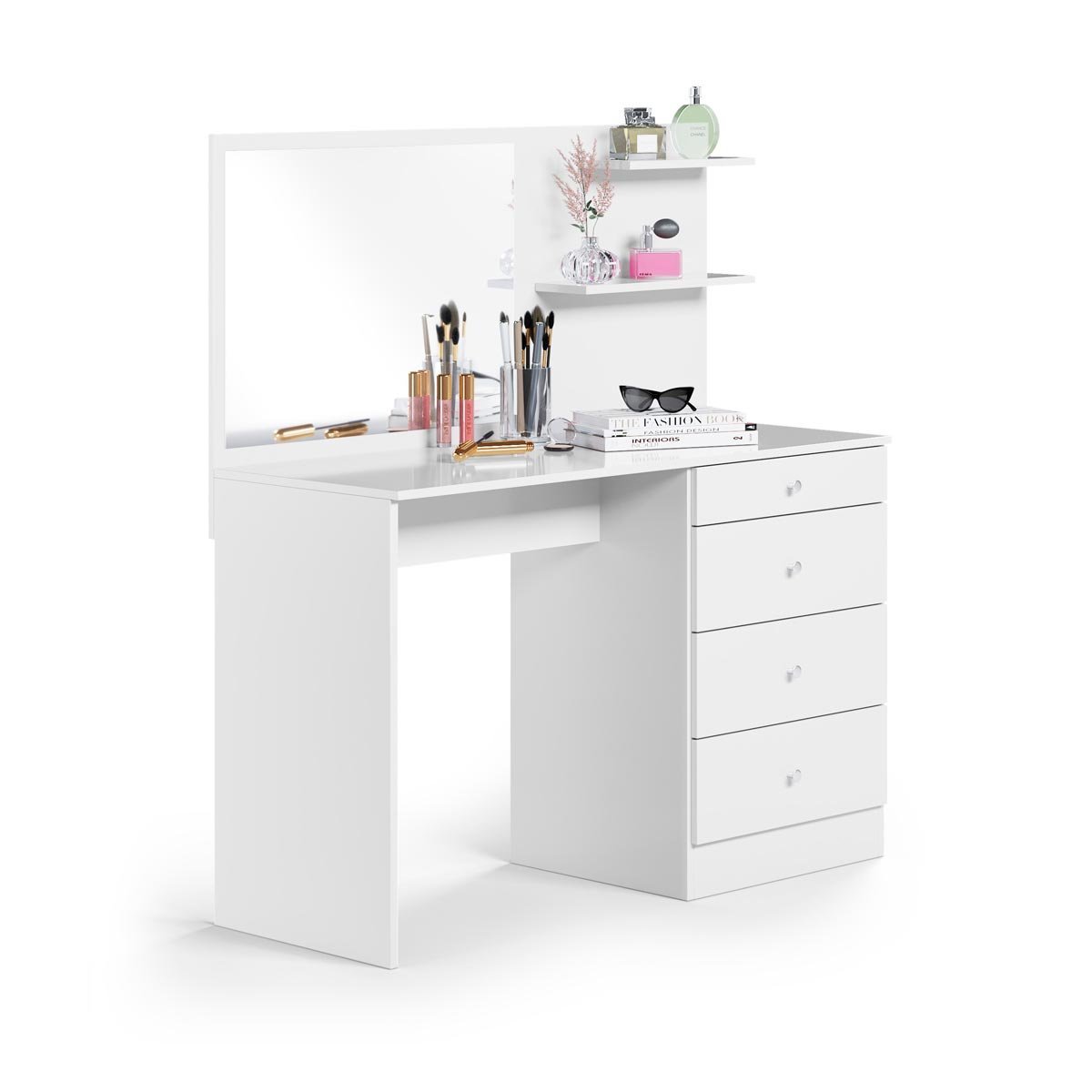 Escrivaninha Mesa Penteadeira Princesa com Espelho Branca Organizadora Quarto de Meninas - 1
