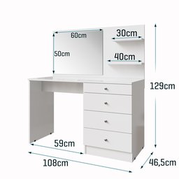 Escrivaninha Mesa Penteadeira Princesa com Espelho Branca Organizadora Quarto de Meninas - 4