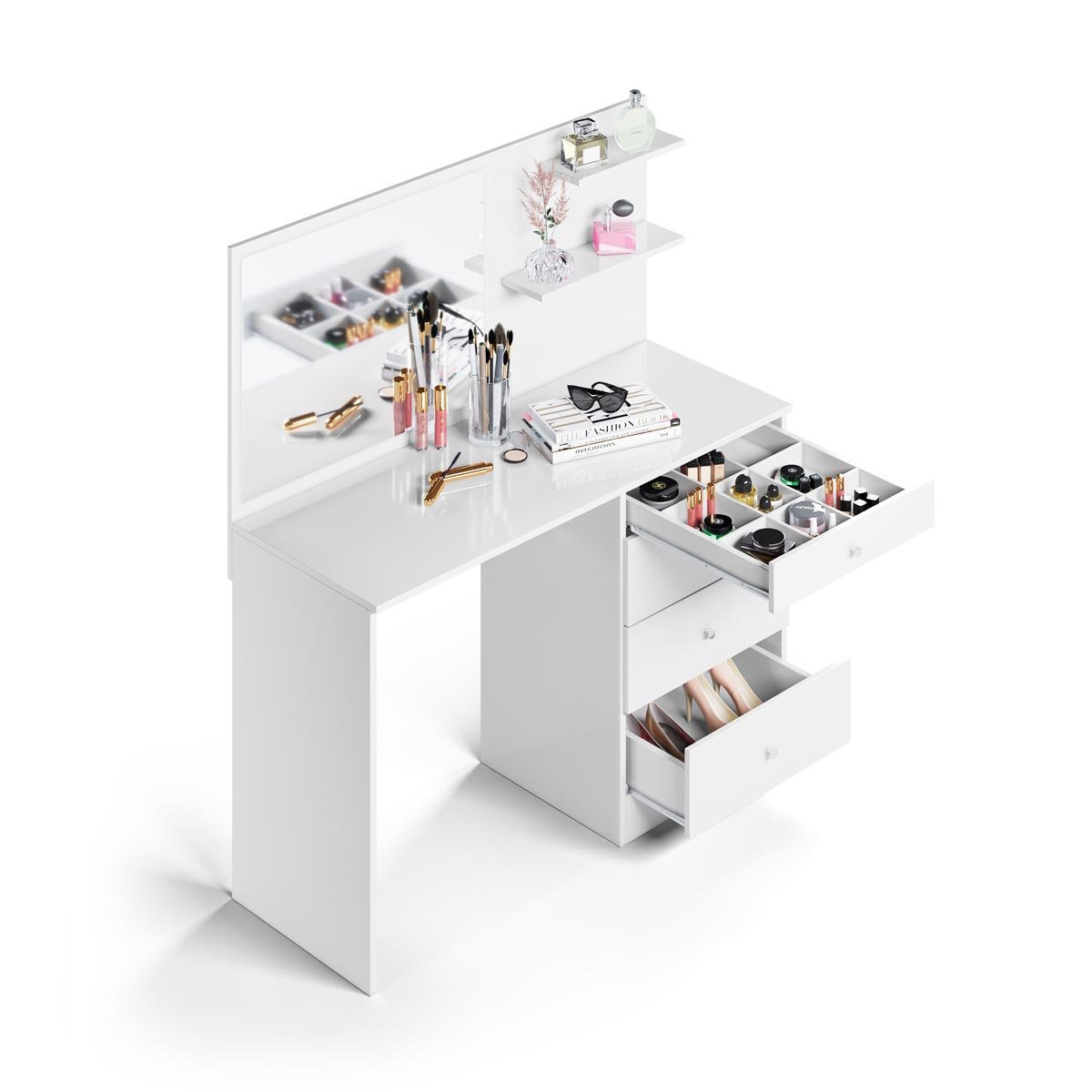 Escrivaninha Mesa Penteadeira Princesa com Espelho Branca Organizadora Quarto de Meninas - 3