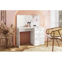 Escrivaninha Mesa Penteadeira Princesa com Espelho Branca Organizadora Quarto de Meninas - 2