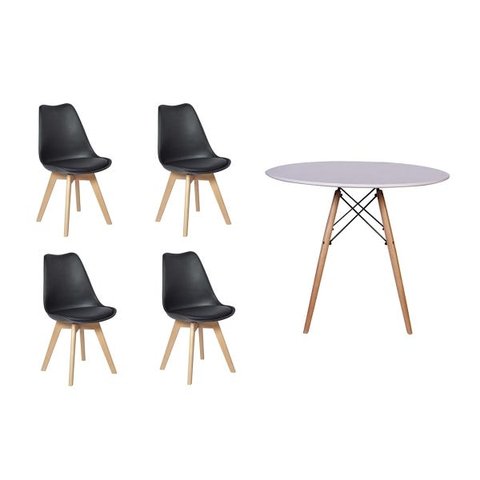Kit Mesa Jantar Eiffel 90cm Branca + 4 Cadeiras Leda - Preta