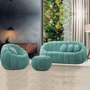 Ver imagem 1 de Sofá 2 Lugares com Puff e Poltrona Orgânica Fixa Cloud Bouclê E03 - D'Rossi Cor Azul Turquesa
