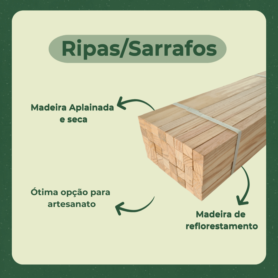 10 Ripas/sarrafos de 2x2x100 Cm Madeira de Pinus - 3
