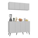 Ver imagem 1 de Kit Armário de Cozinha Aéreo e Balcão 4 Portas Retrô Multimóveis Mp2170 Branco/preto
