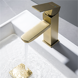Torneira Misturador Monocomando Dourado Fosco Quadrado Baixo para Banheiro - 4