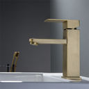 Ver imagem 2 de Torneira Misturador Monocomando Dourado Fosco Quadrado Baixo para Banheiro