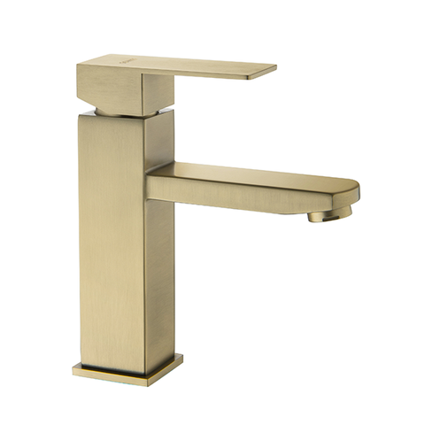 Torneira Misturador Monocomando Dourado Fosco Quadrado Baixo para Banheiro