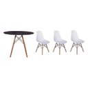 Ver imagem 1 de Kit Mesa Jantar Eiffel 100cm Preta + 3 Cadeiras Charles Eames - Branca
