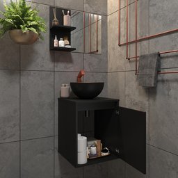 Kit Gabinete para Banheiro com Cuba e Espelheira Box Preto com Cobre - 10