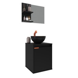 Kit Gabinete para Banheiro com Cuba e Espelheira Box Preto com Cobre - 1