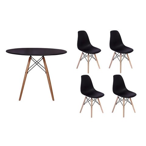 Kit Mesa Jantar Eiffel 100cm Preta + 4 Cadeiras Charles Eames - Preta