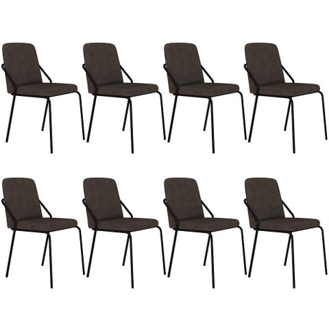 Kit 08 Cadeiras Estofada para Sala de Jantar Loft Preto C01 Bouclê Marrom - Lyam Decor
