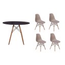 Ver imagem 1 de Kit Mesa Jantar Eiffel 100cm Preta + 4 Cadeiras Charles Eames - Nude