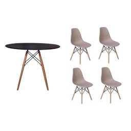 Kit Mesa Jantar Eiffel 100cm Preta + 4 Cadeiras Charles Eames - Nude - 1 Kit Mesa Jantar Eiffel 100cm Preta + 4 Cadeiras Charles Eames - Nude - 1
