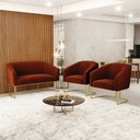 Ver imagem 2 de Sofá Namoradeira e 2 Poltronas Base Industrial Dourado Stella Bouclê Terra D03 - D'Rossi