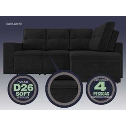 Sofá 4 Lugares Canto com Chaise Retrátil Jubileu Velosuede 2,16M (L) - 4 Sofá 4 Lugares Canto com Chaise Retrátil Jubileu Velosuede 2,16M (L) - 4