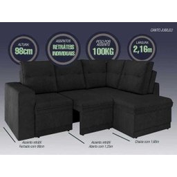 Sofá 4 Lugares Canto com Chaise Retrátil Jubileu Velosuede 2,16M (L) - 2 Sofá 4 Lugares Canto com Chaise Retrátil Jubileu Velosuede 2,16M (L) - 2